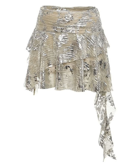 Dazzling Glitzy Ruffle Mini Skirt - Holiday, NYE & Fall/Winter Party Essential