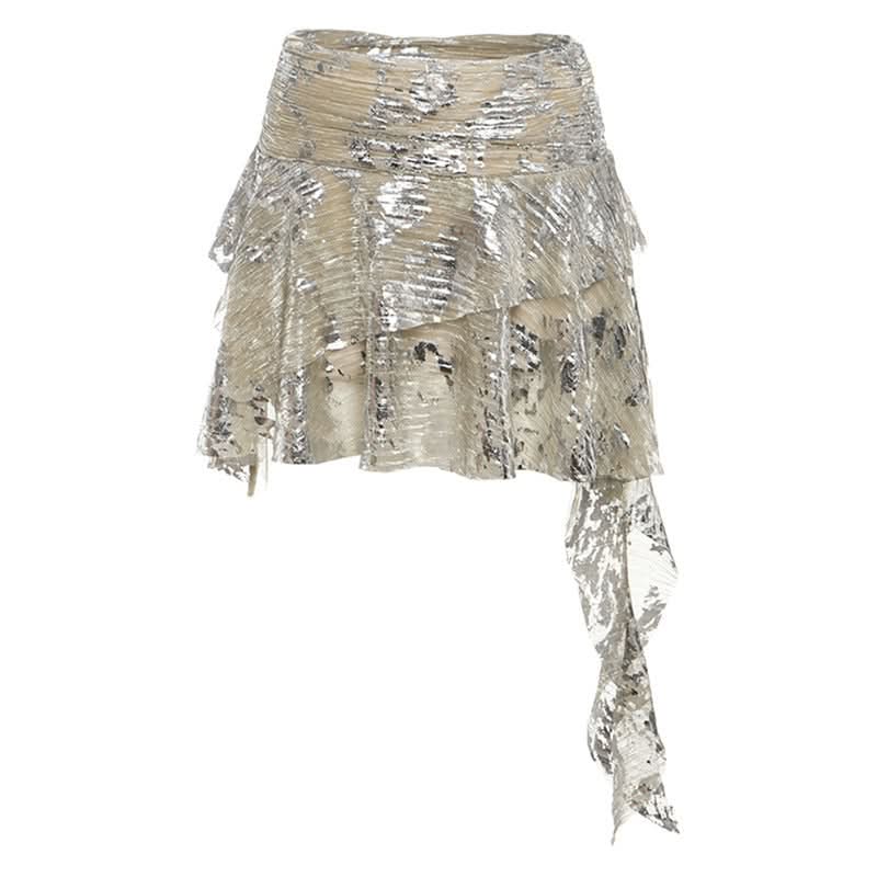 Dazzling Glitzy Ruffle Mini Skirt - Holiday, NYE & Fall/Winter Party Essential