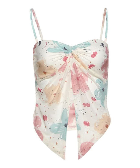 Trendy Watercolor Floral Mesh Two-Piece Set - Chic Ruched Cami & Skirt for Fall