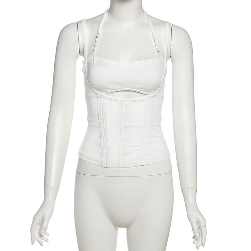 Sleek White Halter Cutout Corset Top - Your Essential for Fall Nights & Party Glam