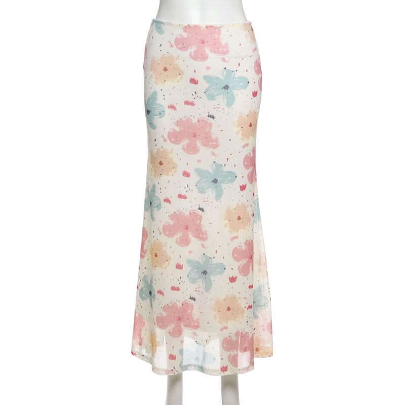 Whimsical Bloom Mesh Maxi Skirt - Effortless Fall Transition & Resort Ready