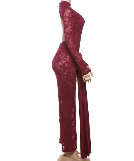 Show-Stopping Black Lace Backless Maxi Dress with Knotted Waist - Perfect for Fall & Holiday Glamour