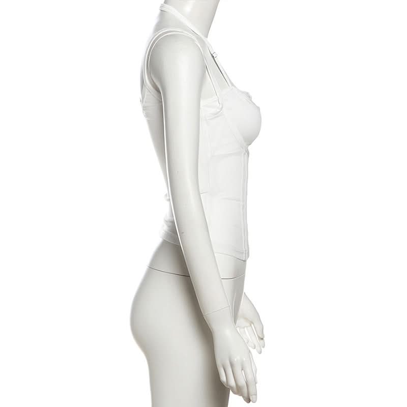 Sleek White Halter Cutout Corset Top - Your Essential for Fall Nights & Party Glam
