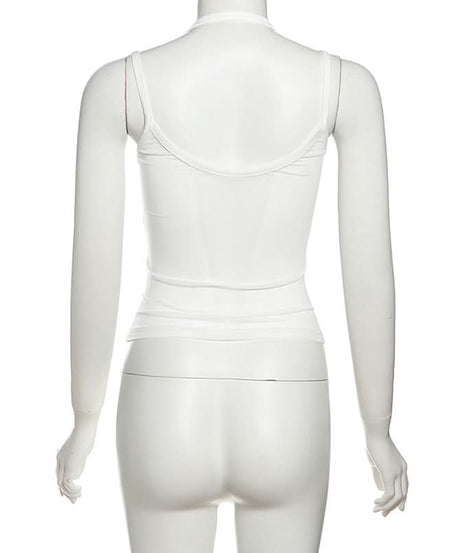 Sleek White Halter Cutout Corset Top - Your Essential for Fall Nights & Party Glam