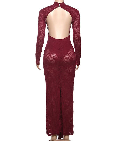 Show-Stopping Black Lace Backless Maxi Dress with Knotted Waist - Perfect for Fall & Holiday Glamour