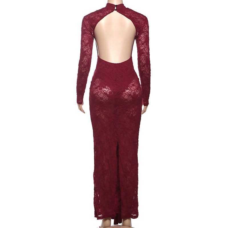 Show-Stopping Black Lace Backless Maxi Dress with Knotted Waist - Perfect for Fall & Holiday Glamour