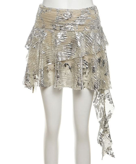 Dazzling Glitzy Ruffle Mini Skirt - Holiday, NYE & Fall/Winter Party Essential