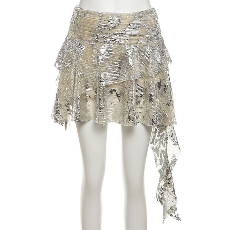 Dazzling Glitzy Ruffle Mini Skirt - Holiday, NYE & Fall/Winter Party Essential