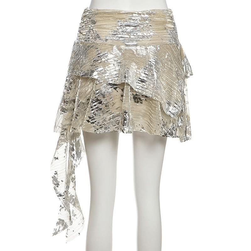 Dazzling Glitzy Ruffle Mini Skirt - Holiday, NYE & Fall/Winter Party Essential