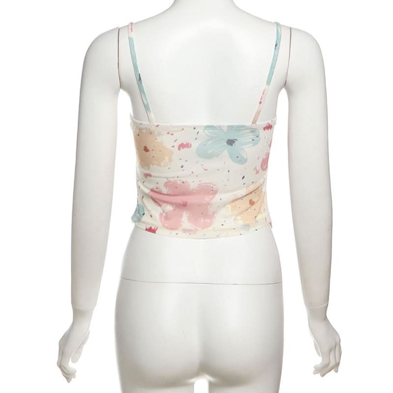 Trendy Watercolor Floral Mesh Two-Piece Set - Chic Ruched Cami & Skirt for Fall