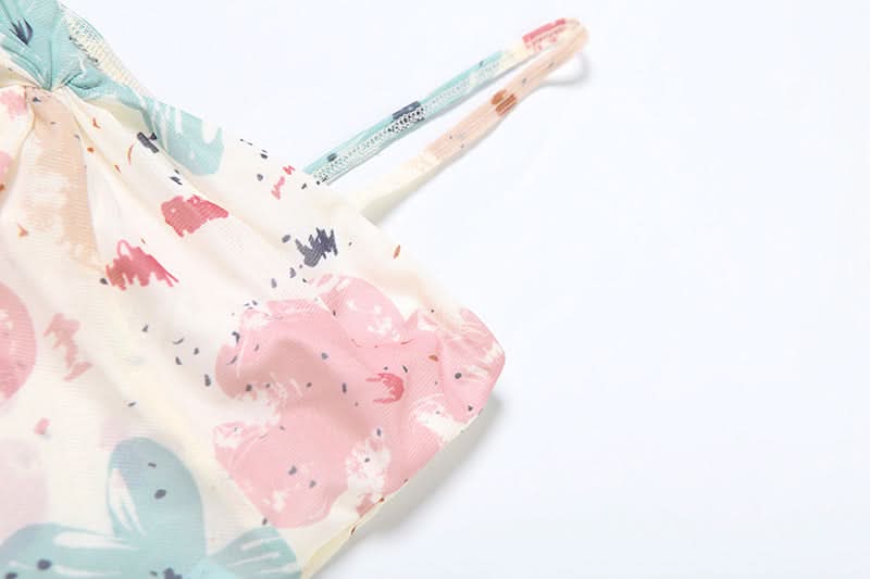 Trendy Watercolor Floral Mesh Two-Piece Set - Chic Ruched Cami & Skirt for Fall