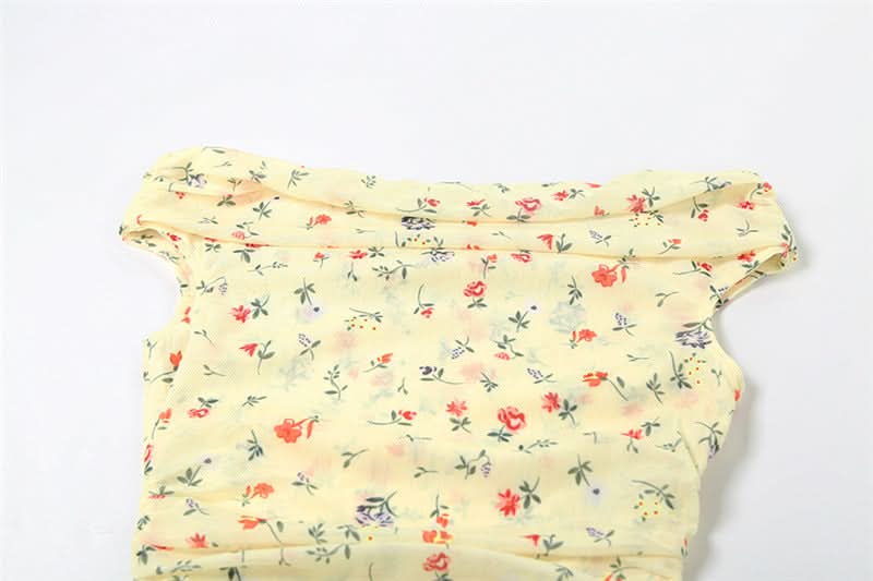 Whimsical Petal Off-Shoulder Ruched Mesh Top | Autumn Bloom Asymmetrical Ruffle