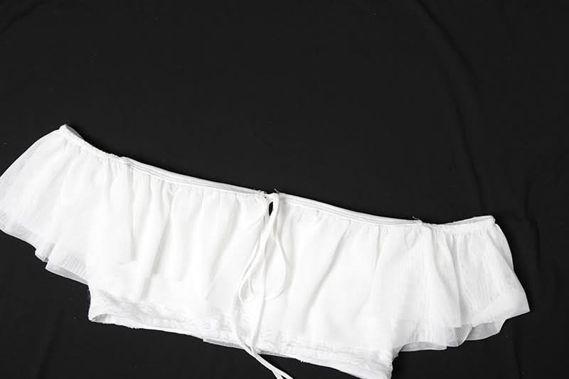 “Golden Hour Glow” Off-Shoulder Ruffle Mesh Crop Top | Women's Chic Fall Getaway & Resort Essential