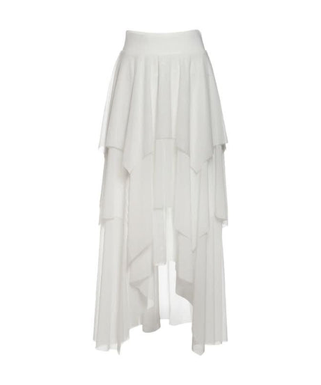 Ethereal Winter White Tiered Maxi Skirt - Chic High-Low Ruffles for Holiday & Resort Glam