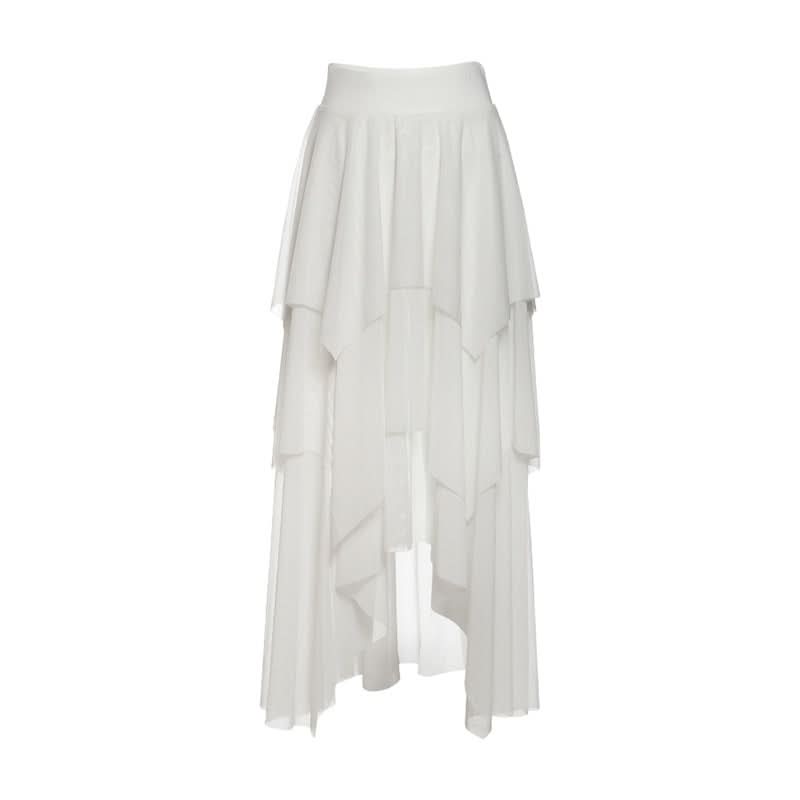 Ethereal Winter White Tiered Maxi Skirt - Chic High-Low Ruffles for Holiday & Resort Glam