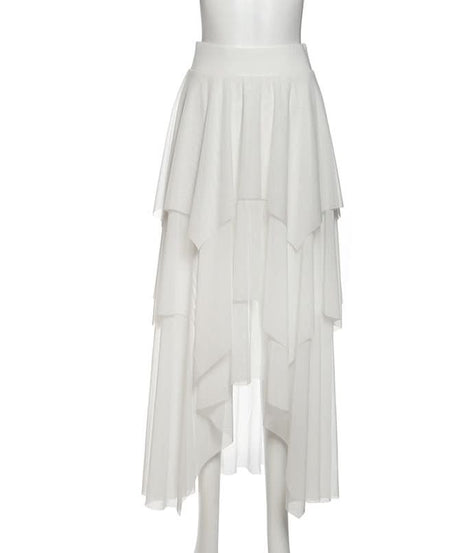 Ethereal Winter White Tiered Maxi Skirt - Chic High-Low Ruffles for Holiday & Resort Glam
