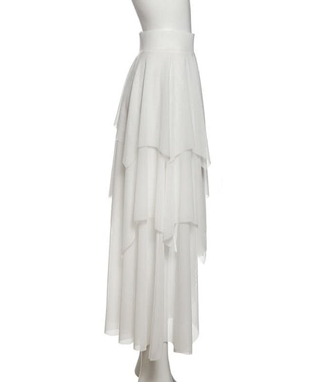 Ethereal Winter White Tiered Maxi Skirt - Chic High-Low Ruffles for Holiday & Resort Glam