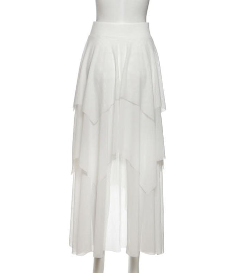 Ethereal Winter White Tiered Maxi Skirt - Chic High-Low Ruffles for Holiday & Resort Glam