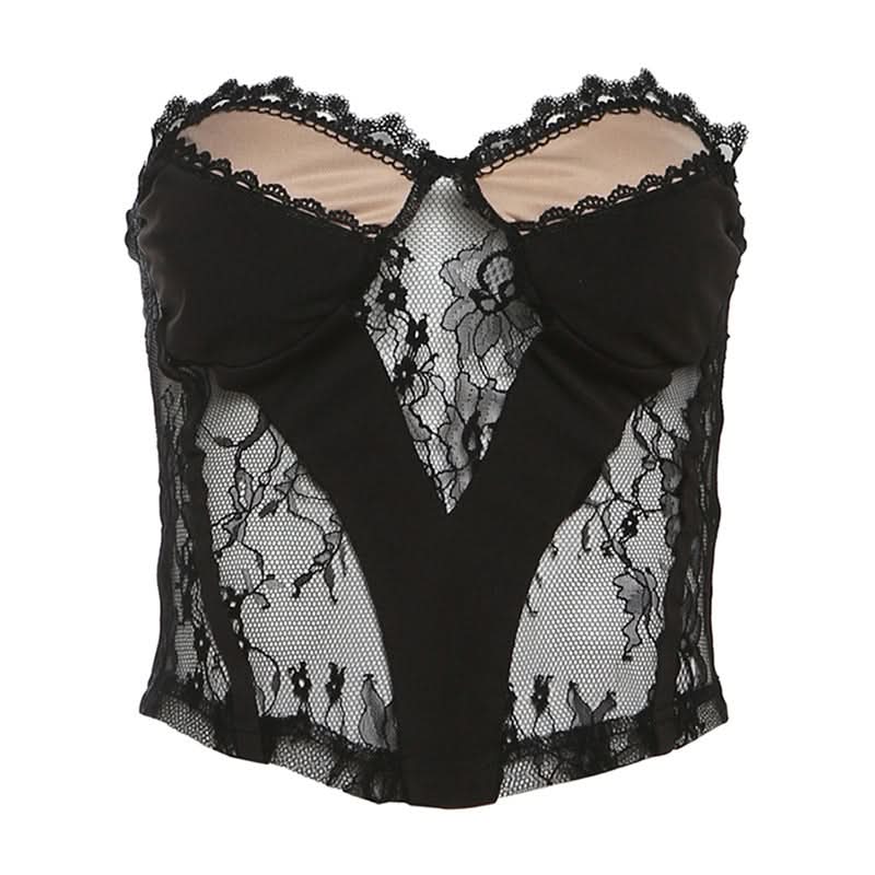 Sultry Black Lace Corset Top | Strapless Sweetheart Bustier for Fall Nights, Halloween & Holiday Parties