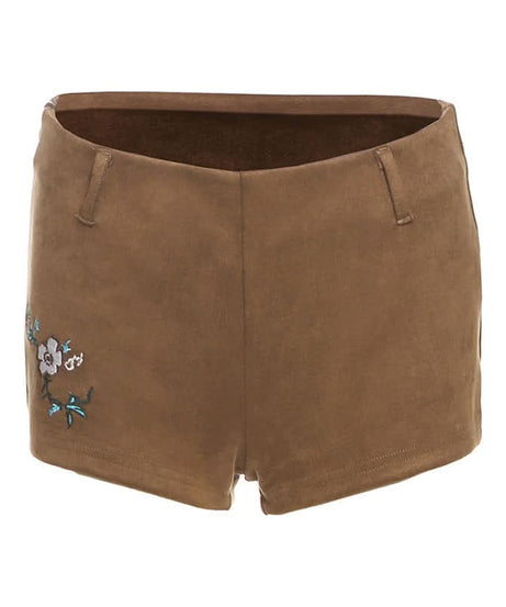 Fall Boho Faux Suede High-Waist Shorts with Statement Fringe Belt & Embroidery