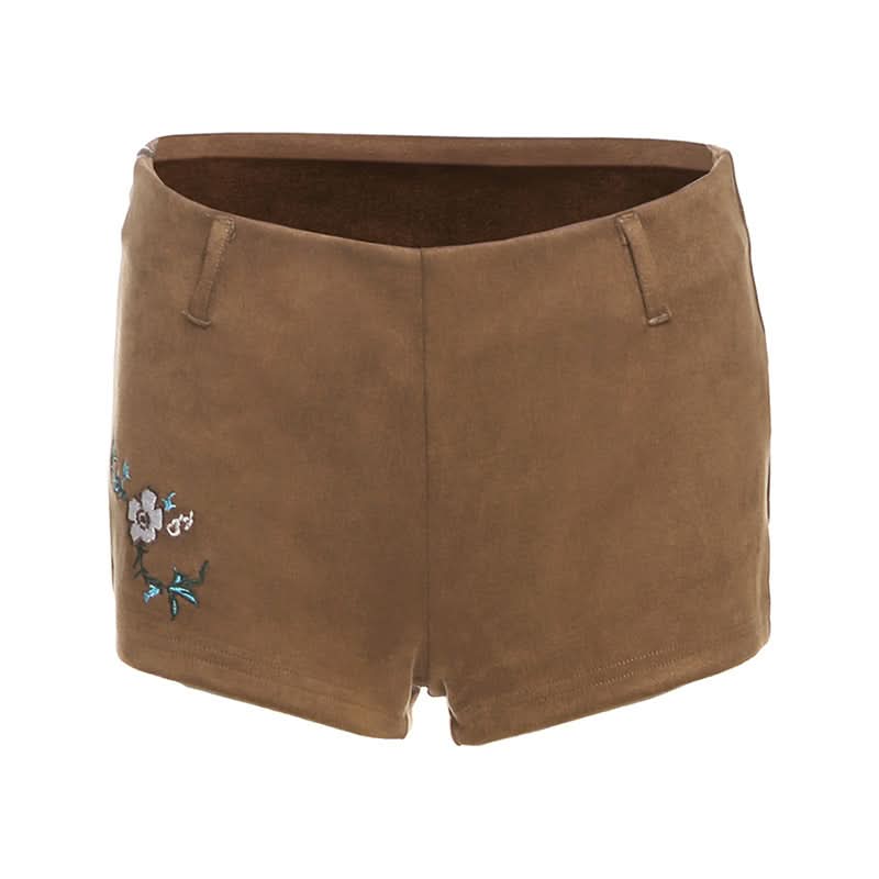 Fall Boho Faux Suede High-Waist Shorts with Statement Fringe Belt & Embroidery