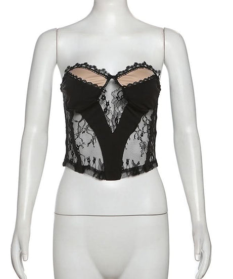 Sultry Black Lace Corset Top | Strapless Sweetheart Bustier for Fall Nights, Halloween & Holiday Parties