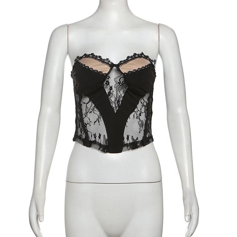 Sultry Black Lace Corset Top | Strapless Sweetheart Bustier for Fall Nights, Halloween & Holiday Parties