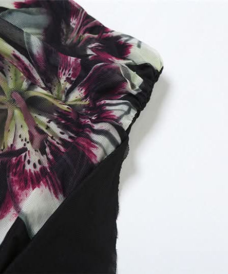 Dark Bloom Asymmetrical Mesh Mini Skirt | Ruched Floral Party Skirt for Fall Nights