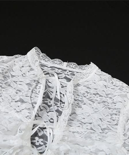 Fall Escape Ready: Dreamy White Lace Maxi Set - Long Sleeve Crop Top & Sheer Skirt