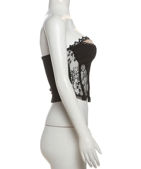 Sultry Black Lace Corset Top | Strapless Sweetheart Bustier for Fall Nights, Halloween & Holiday Parties