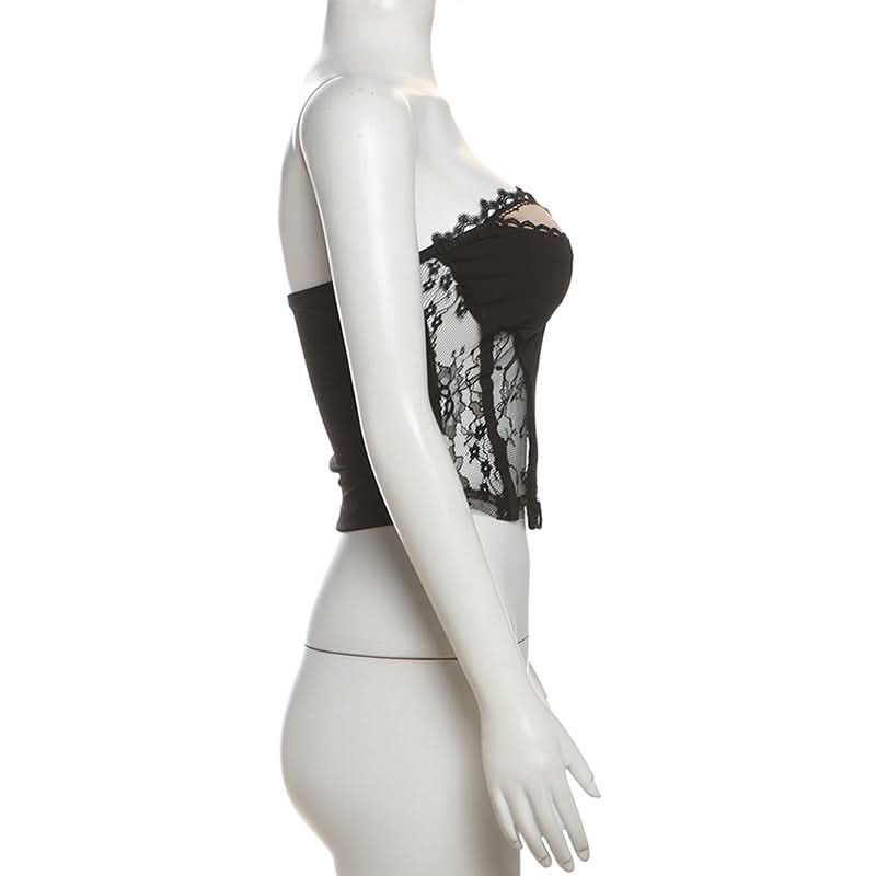 Sultry Black Lace Corset Top | Strapless Sweetheart Bustier for Fall Nights, Halloween & Holiday Parties