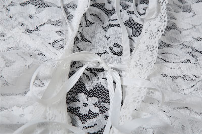 Fall Escape Ready: Dreamy White Lace Maxi Set - Long Sleeve Crop Top & Sheer Skirt