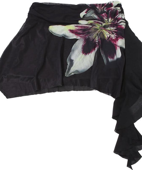 Dark Bloom Asymmetrical Mesh Mini Skirt | Ruched Floral Party Skirt for Fall Nights