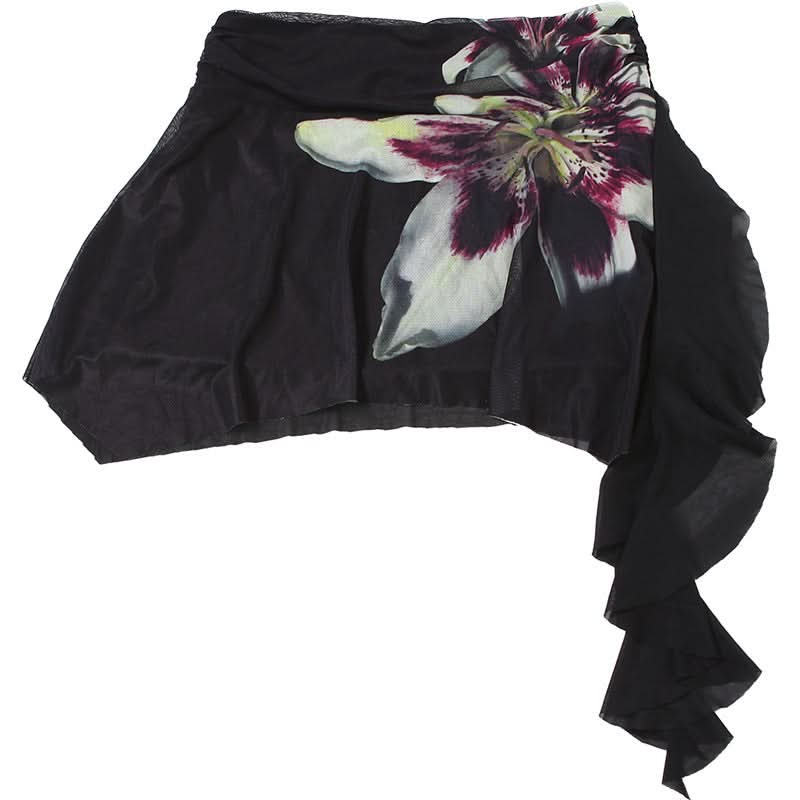 Dark Bloom Asymmetrical Mesh Mini Skirt | Ruched Floral Party Skirt for Fall Nights