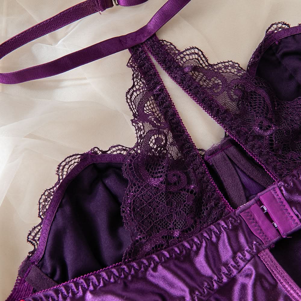 Enchanting Plum Nights Strapless Satin & Lace Babydoll with Garters