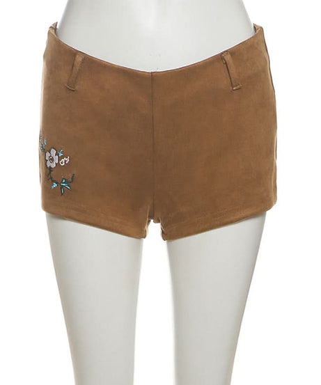 Fall Boho Faux Suede High-Waist Shorts with Statement Fringe Belt & Embroidery
