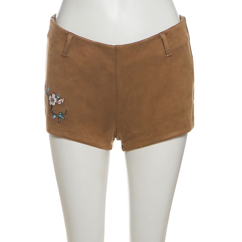 Fall Boho Faux Suede High-Waist Shorts with Statement Fringe Belt & Embroidery