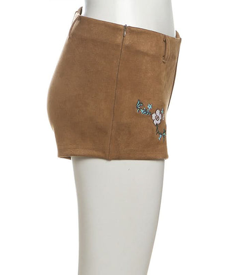 Fall Boho Faux Suede High-Waist Shorts with Statement Fringe Belt & Embroidery