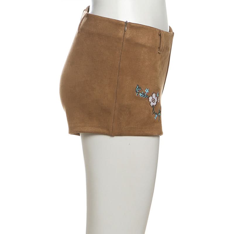 Fall Boho Faux Suede High-Waist Shorts with Statement Fringe Belt & Embroidery