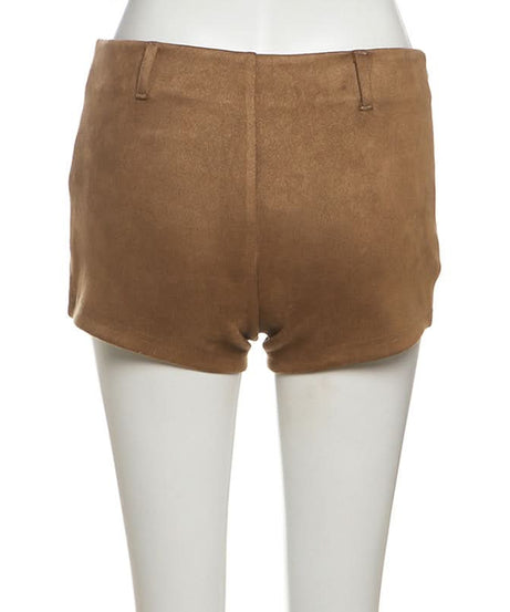 Fall Boho Faux Suede High-Waist Shorts with Statement Fringe Belt & Embroidery