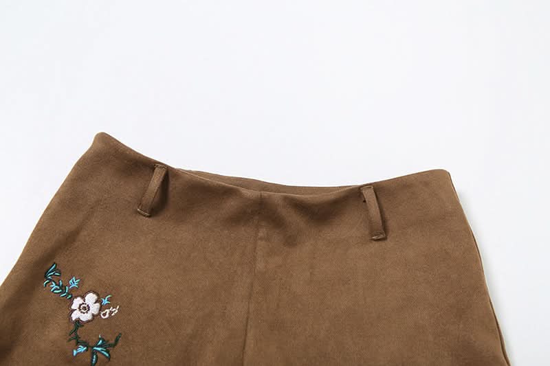 Fall Boho Faux Suede High-Waist Shorts with Statement Fringe Belt & Embroidery