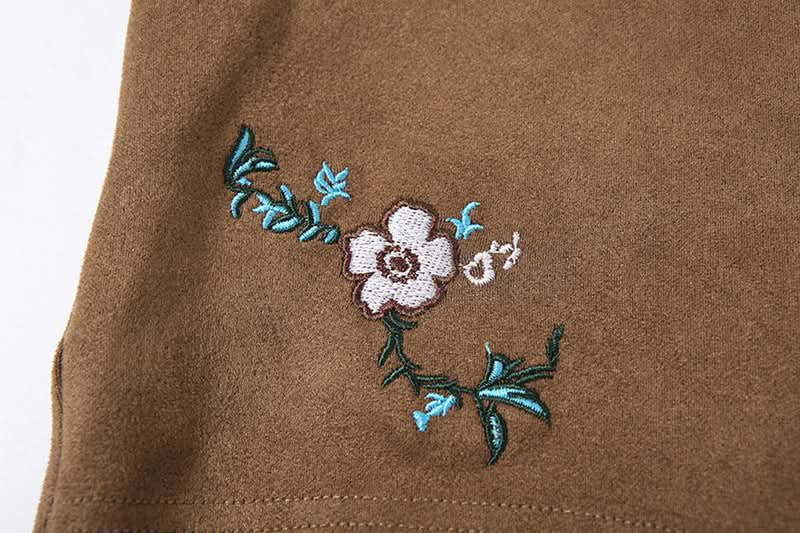 Fall Boho Faux Suede High-Waist Shorts with Statement Fringe Belt & Embroidery