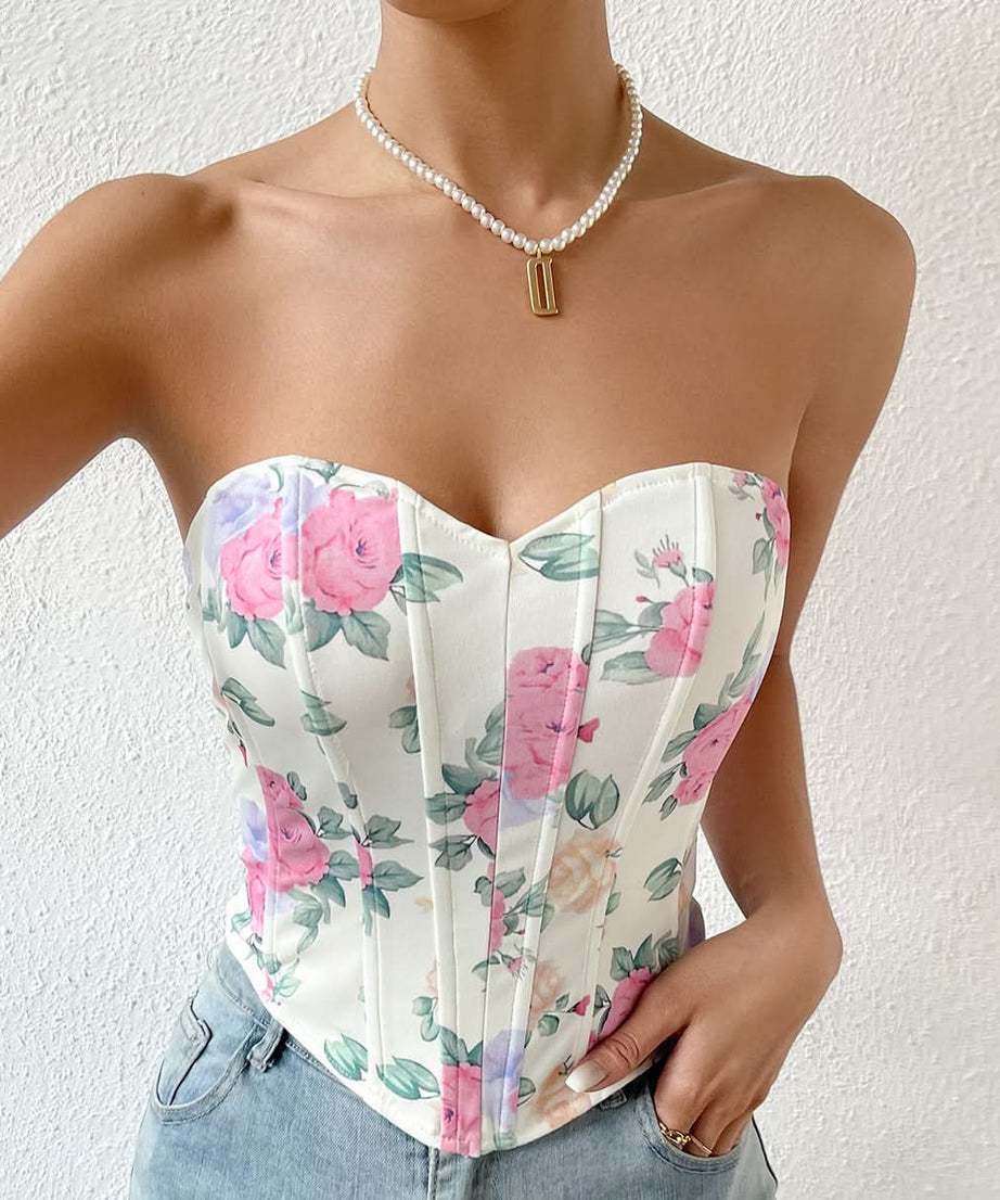 Autumn Rose Sweetheart Corset Top - Chic Floral & Flattering for Fall