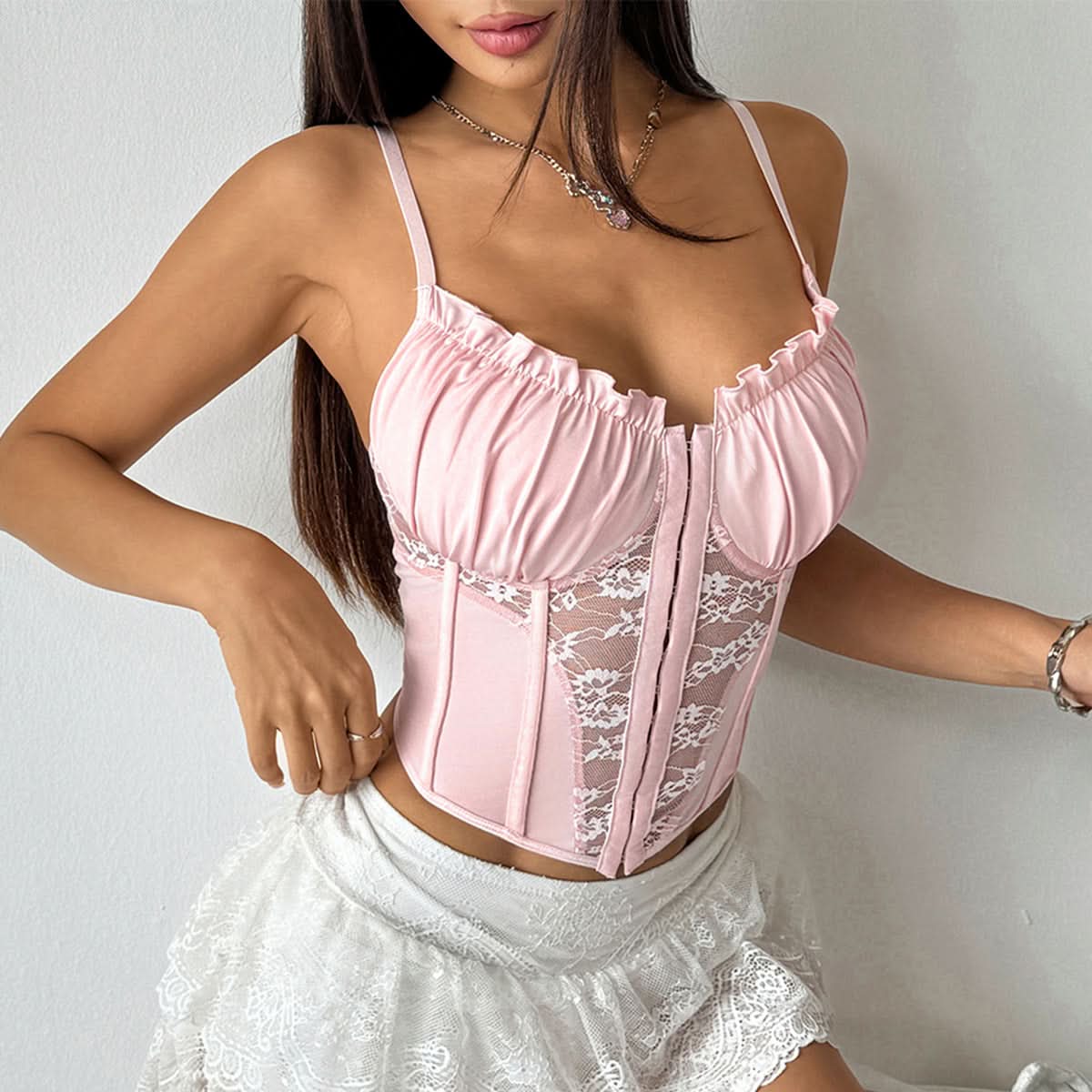 Sultry Wine Red Corset Cami Top - Luxe Satin & Lace Bustier for Fall Nights & Parties