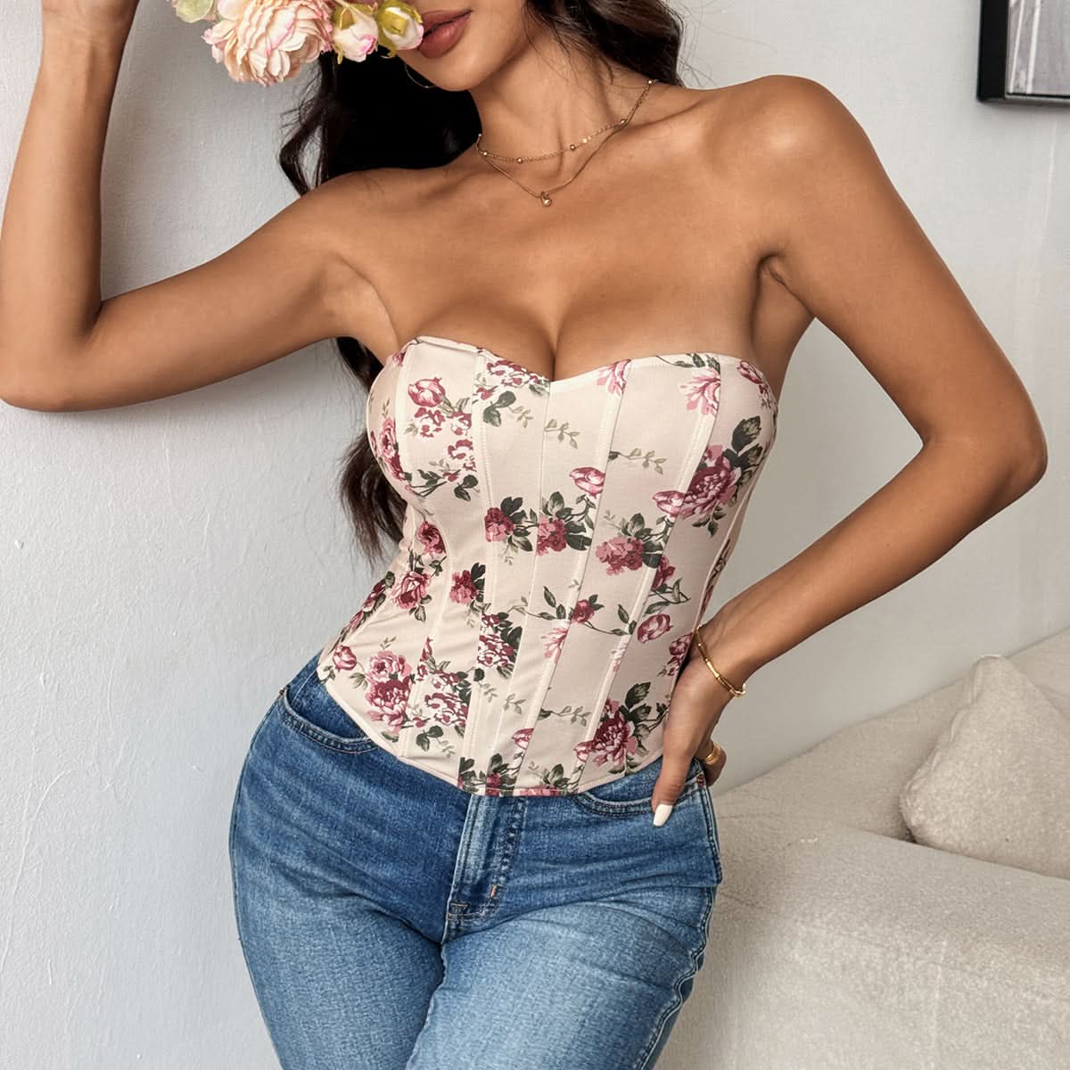 Autumn Rose Sweetheart Corset Top - Chic Floral & Flattering for Fall