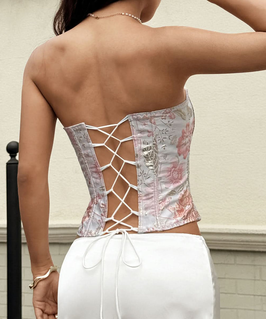 Autumn Blossom Sweetheart Corset Top - Romantic Floral Brocade Bustier