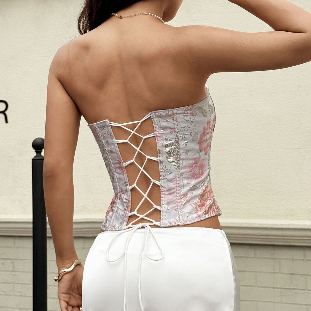 Autumn Blossom Sweetheart Corset Top - Romantic Floral Brocade Bustier