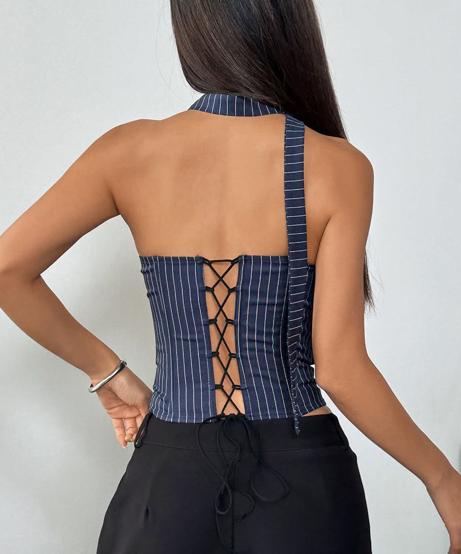 Fall Chic: Pinstripe Sweetheart Corset Top – Modern Power Dressing Bustier for Women