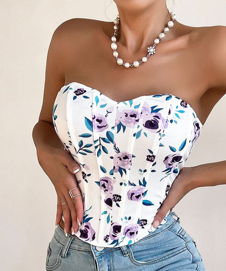 Autumn Rose Sweetheart Corset Top - Chic Floral & Flattering for Fall