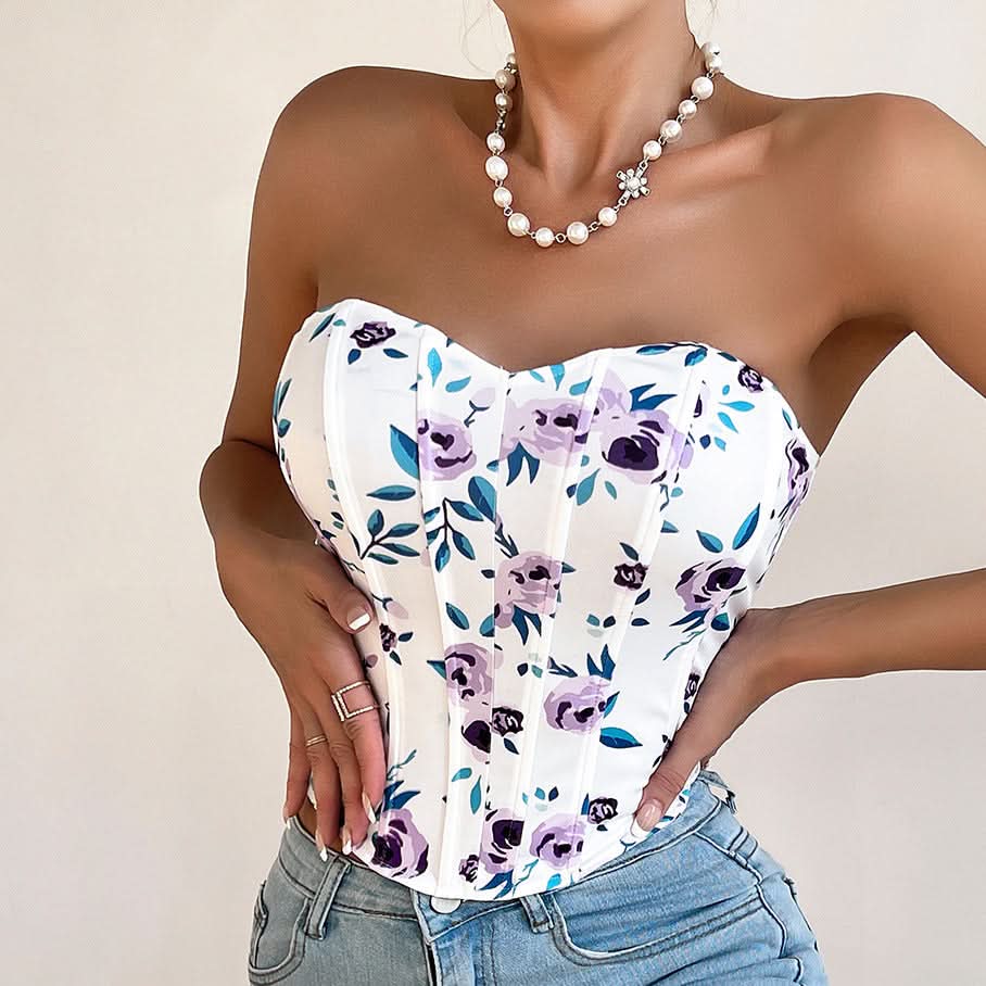 Autumn Rose Sweetheart Corset Top - Chic Floral & Flattering for Fall